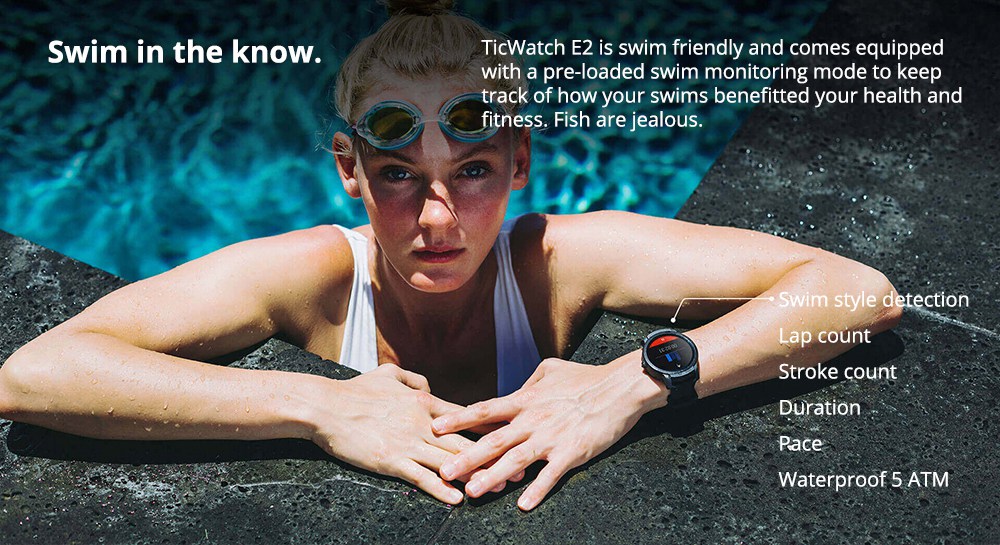 Ticwatch E2 Sports Smartwatch Wear OS by Google 1.39" AMOLED Display 5ATM Water Resistant Built-in GPS 24/7 Hours Heart Rate Monitor - Black