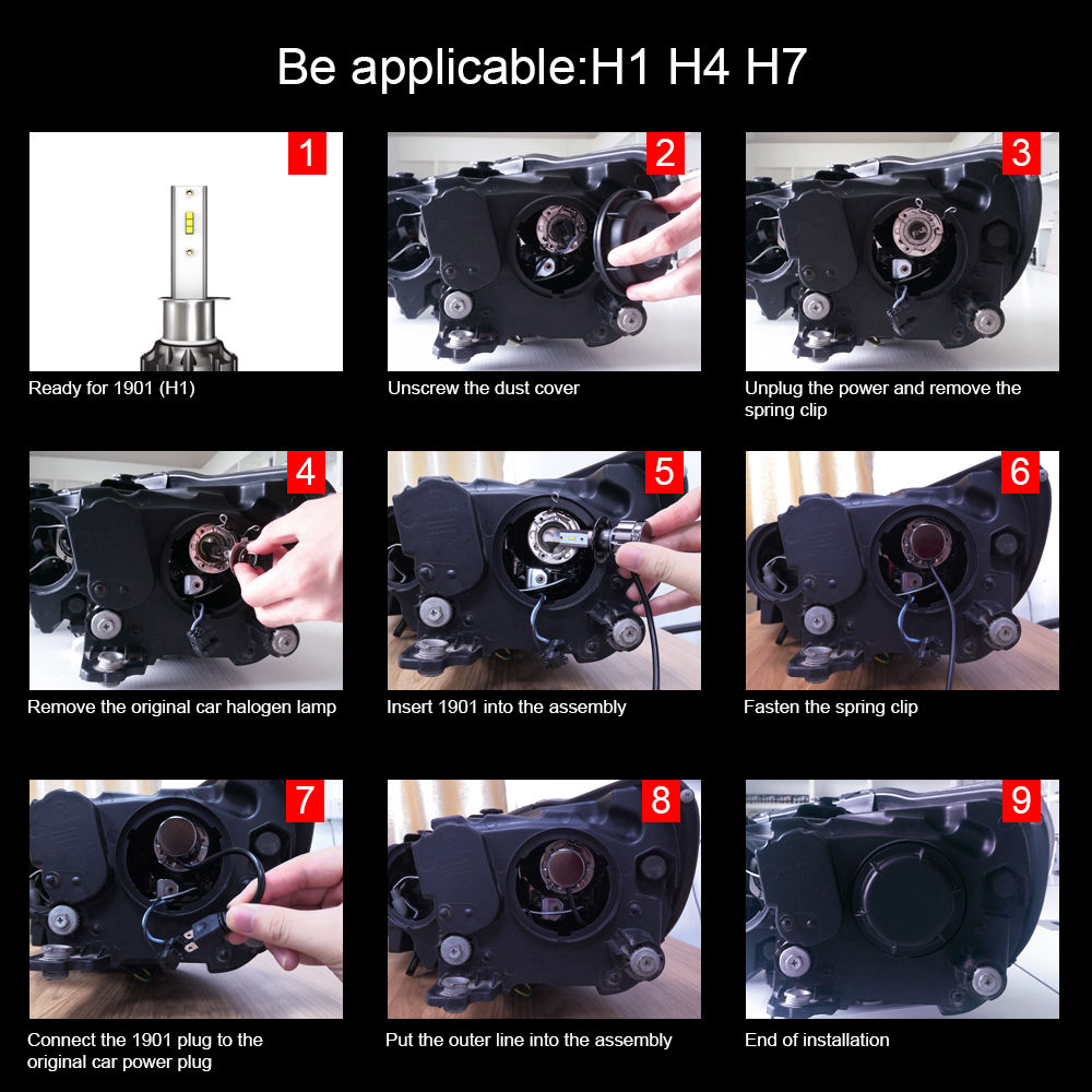 1901-H1 Car LED Headlight Bulb 40W IP68 6000K 4000 Lumens Extremely Bright Chips Conversion Kit