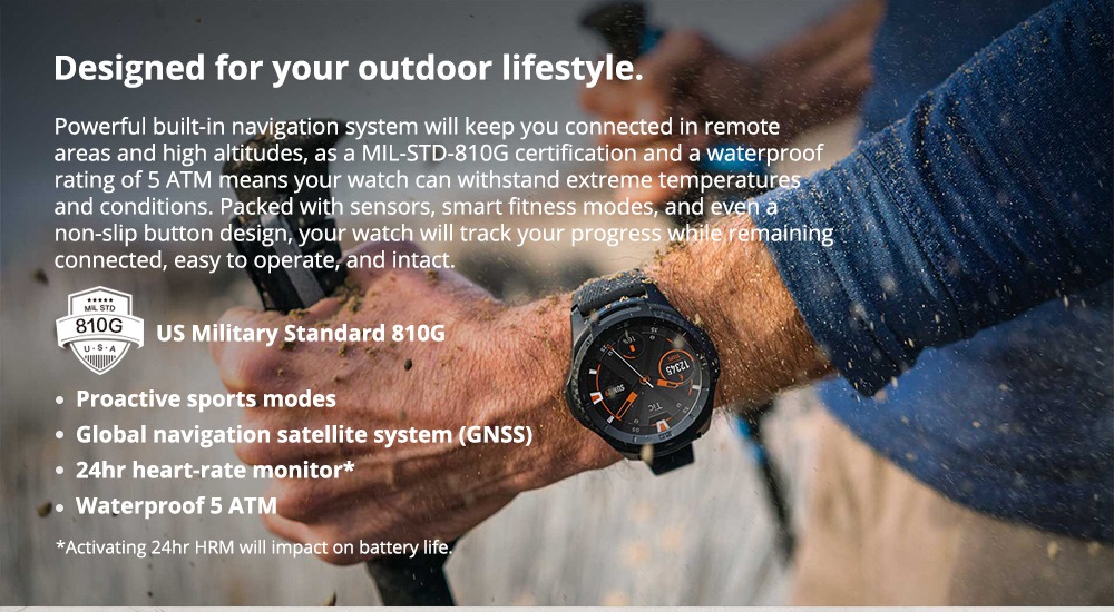 Ticwatch S2 Sports Smartwatch Wear OS by Google 1.39" AMOLED Display 5ATM Water Resistant MIL-STD-810G Built-in GPS 24/7 Hours Heart Rate Monitor - Black