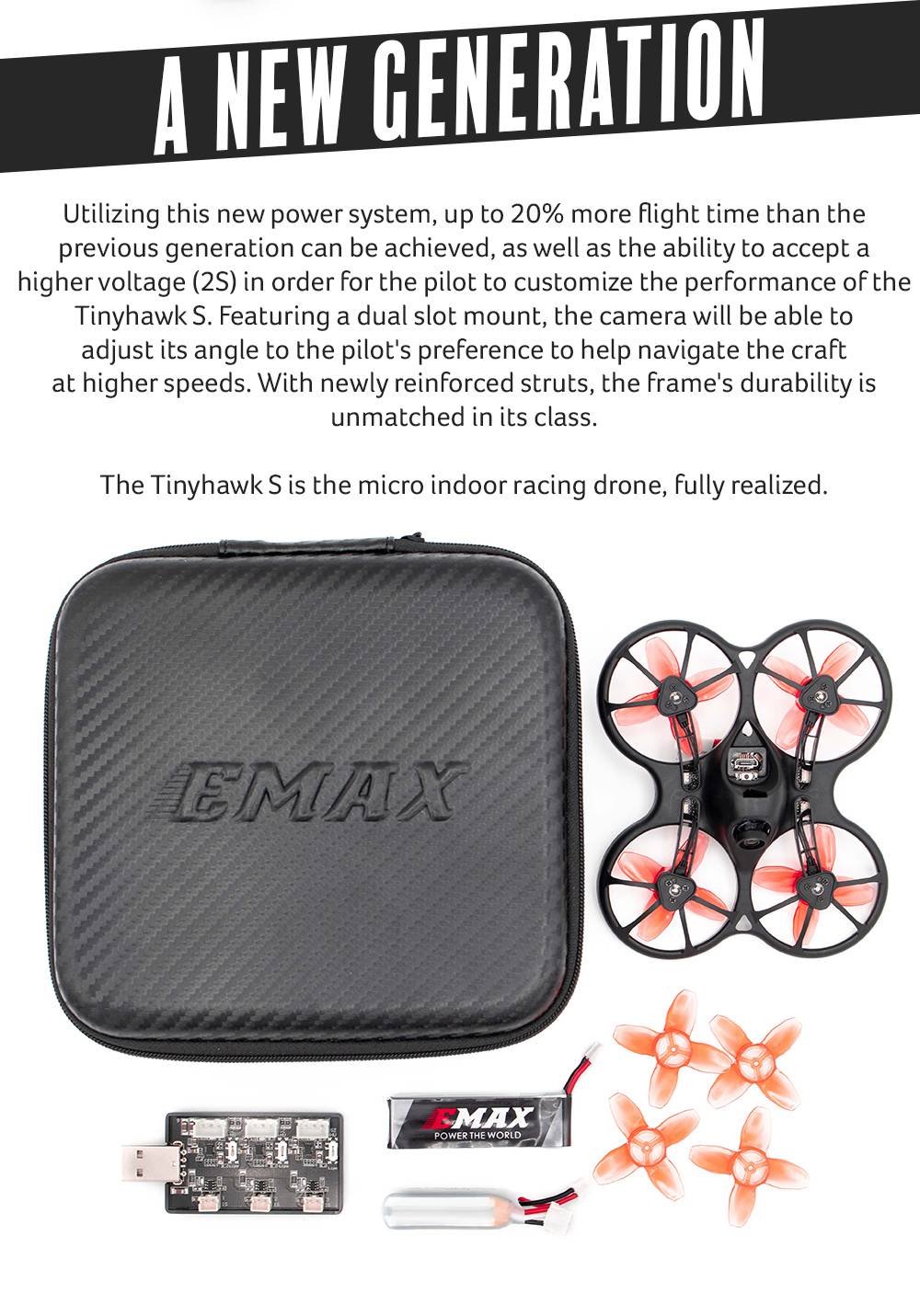 Emax Tinyhawk S 75mm 1-2S Indoor Micro FPV Racing Drone w/F4 OSD With 25mW VTX 600TVL CMOS Camera BNF - Black