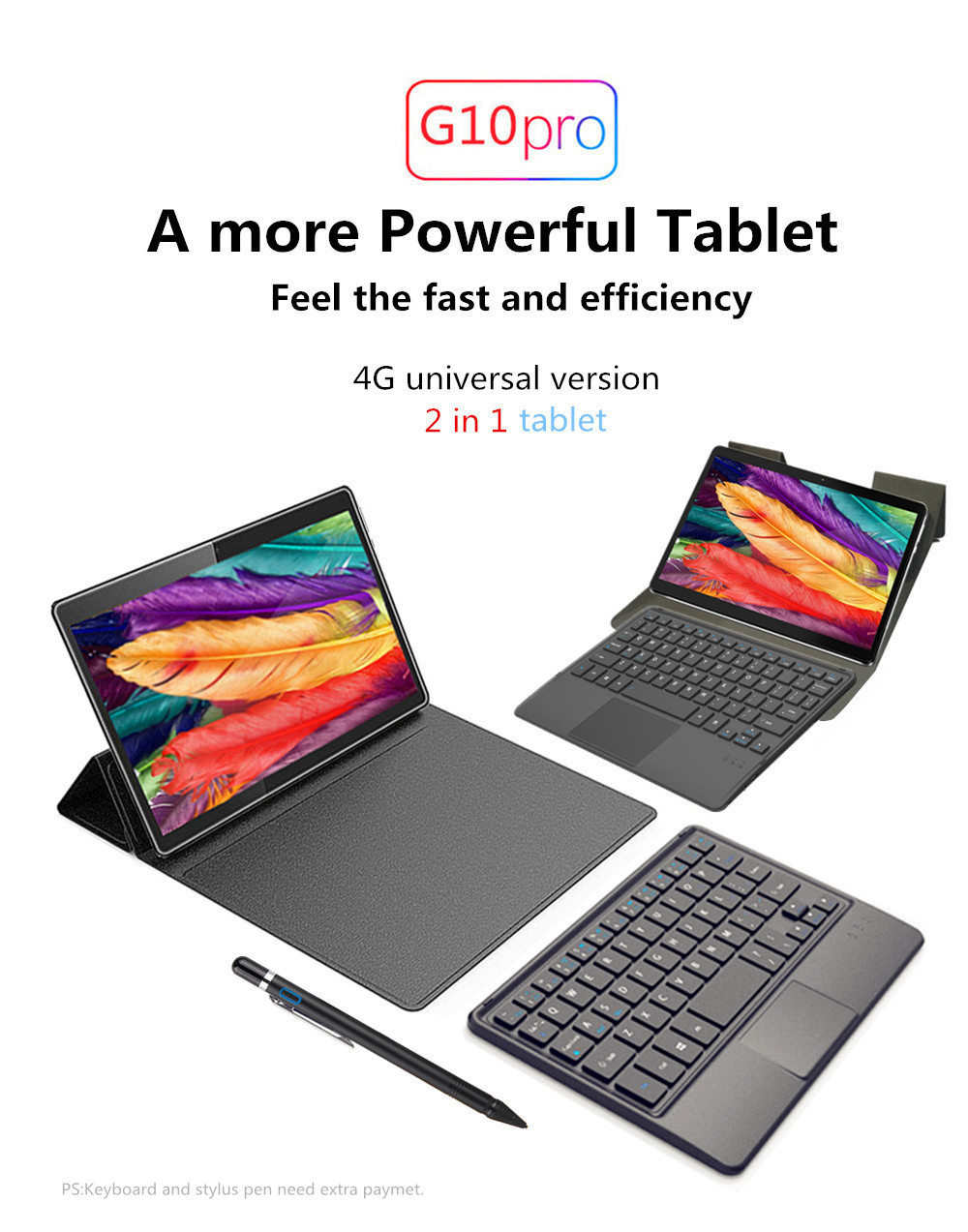 Binai G10Pro 4G Phablet MTK6797X Deca Core 10.1" 1920*1080 IPS 4GB RAM 64GB ROM Android 7.1 - Black