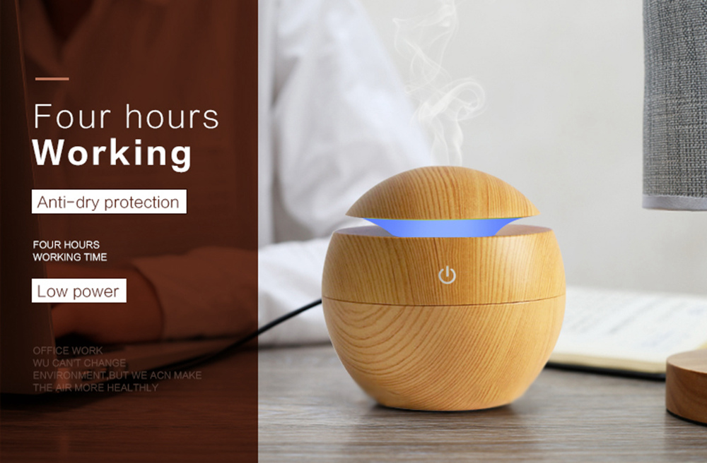 USB Aroma Essential Oil Diffuser Cool Mist Humidifier Air Purifier 7 Colors LED Lamp for Office Home - Brown