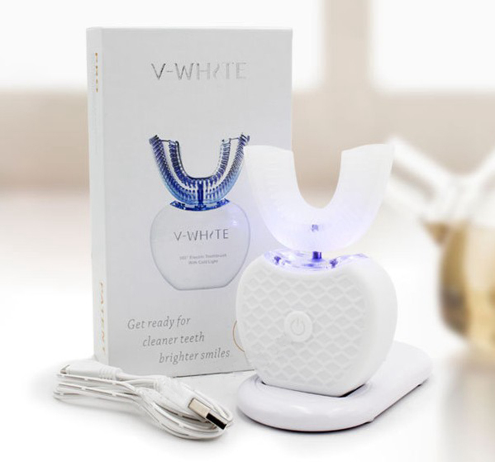 360 Degrees Automatic Sonic Electric Toothbrush U Type USB Charging Tooth Whitening - White