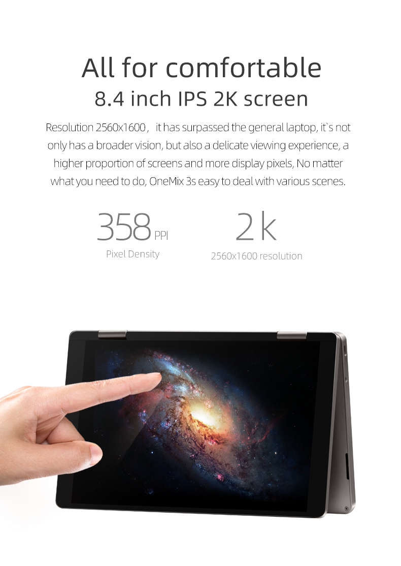 One Netbook One Mix 3S Yoga Pocket Laptop Intel Core i7-8500Y Quad Core 8.4" IPS Screen 2500*1600 Touch ID Windows 10 16GB DDR3 512GB PCI-E SSD - Platinum