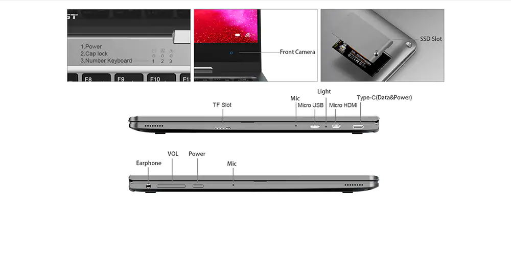 Teclast F5R Laptop Intel Celeron N3450 Quad Core 11.6 Inch 1920*1080 IPS Screen 8GB DDR4 256GB SSD Windows 10 - Grey