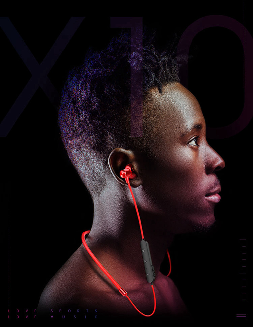 OVEVO X10 Bluetooth 4.2 Sports Wired Earphone 90mAh HIFI Sound with Charging Case 500mAh - Black and Red