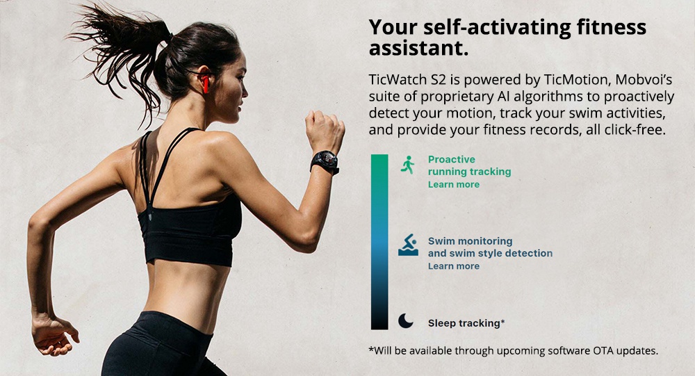 Ticwatch S2 Sports Smartwatch Wear OS by Google 1.39" AMOLED Display 5ATM Water Resistant MIL-STD-810G Built-in GPS 24/7 Hours Heart Rate Monitor - Black