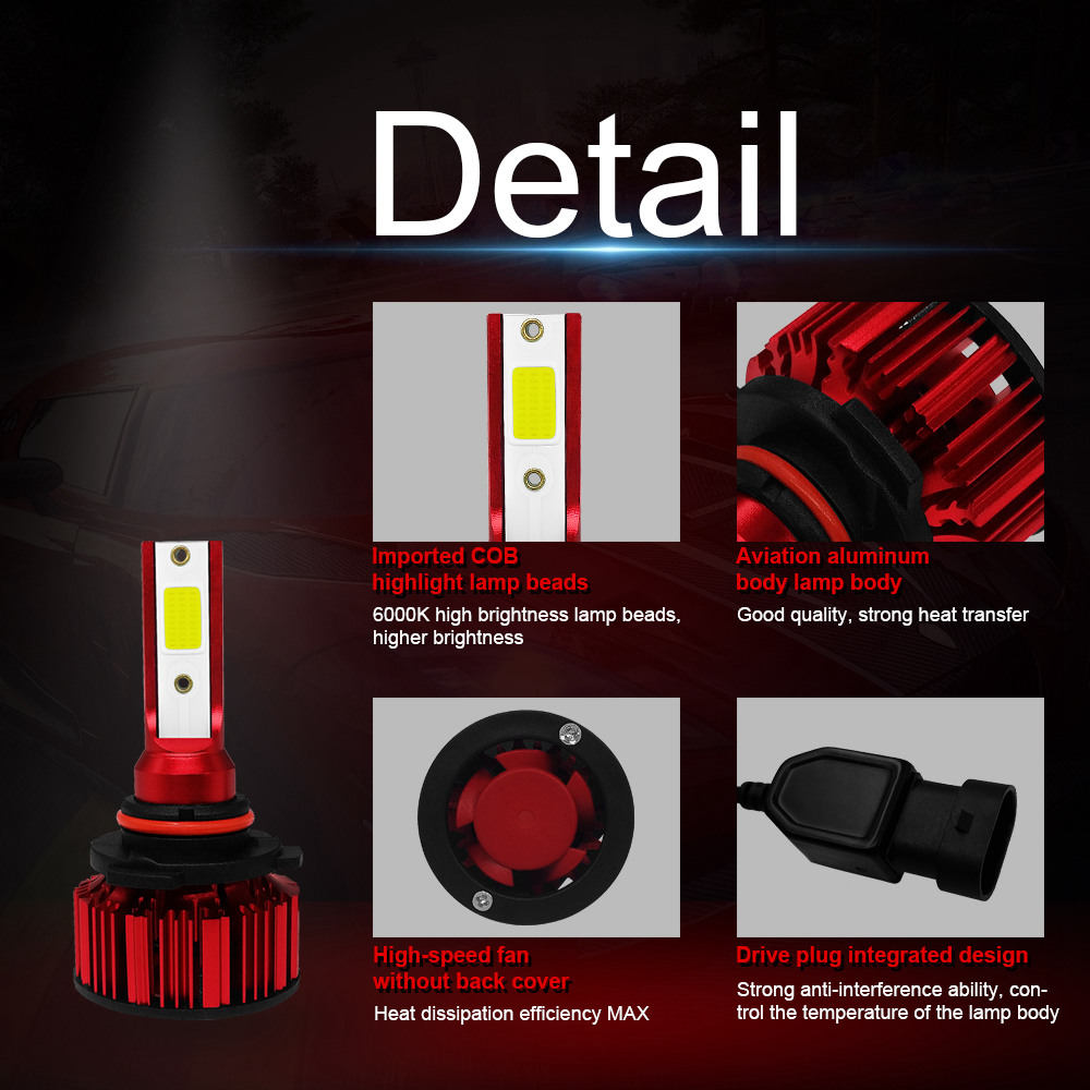 Q1-HB3/9005/H10 Car LED Headlight Bulb 50W IP68 6000K 6000 Lumens Extremely Bright Chips Conversion Kit