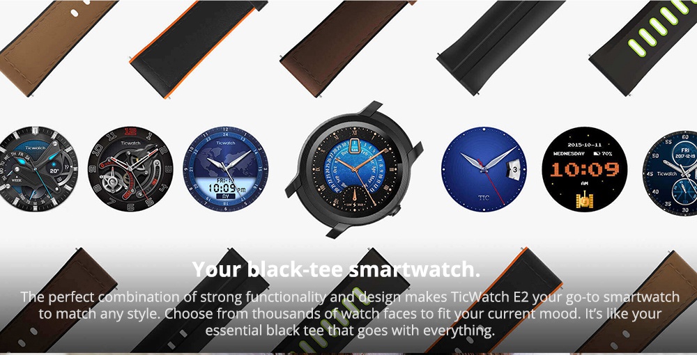 Ticwatch E2 Sports Smartwatch Wear OS by Google 1.39" AMOLED Display 5ATM Water Resistant Built-in GPS 24/7 Hours Heart Rate Monitor - Black