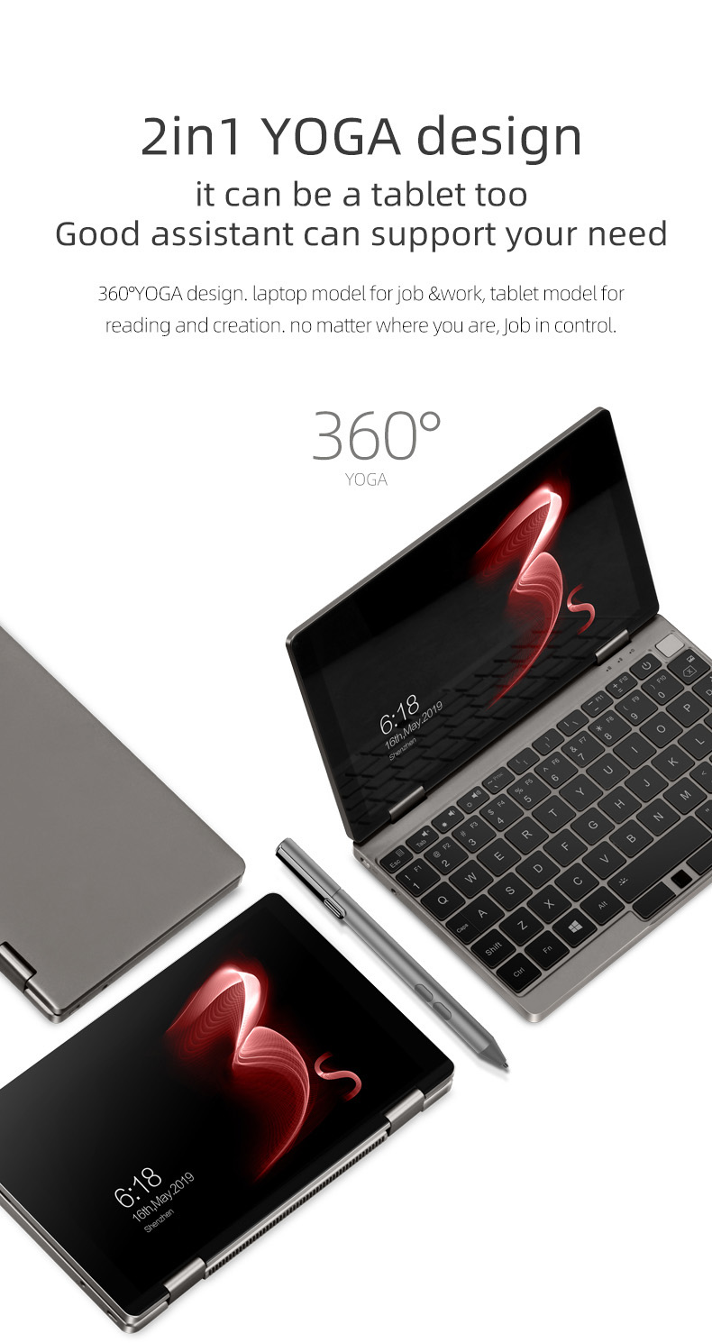 One Netbook One Mix 3S Yoga Pocket Laptop Intel Core i7-8500Y Quad Core 8.4" IPS Screen 2500*1600 Touch ID Windows 10 16GB DDR3 512GB PCI-E SSD - Platinum