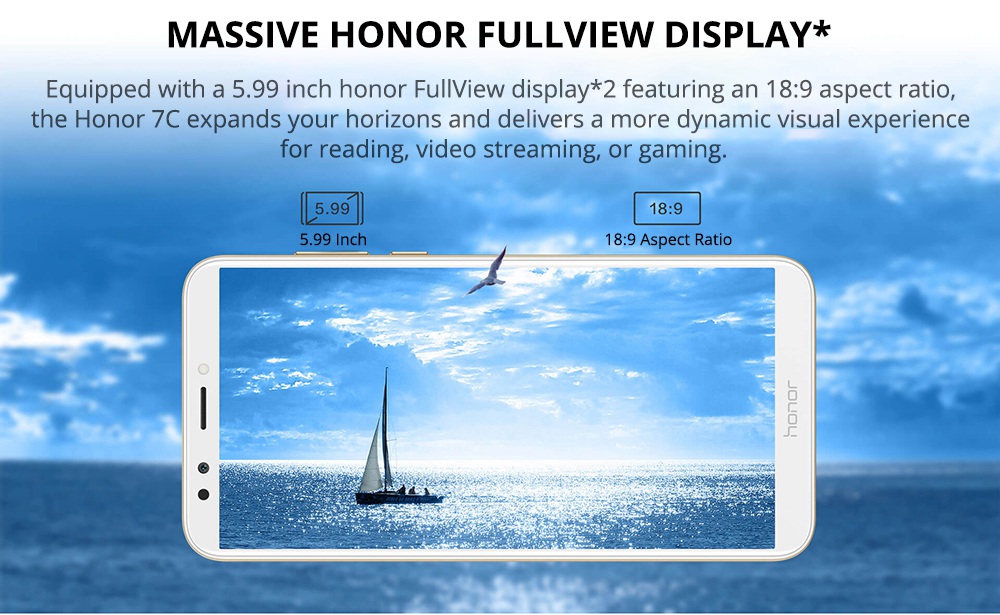 Huawei Honor 7C 5.99 Inch 4G LTE Smartphone Snapdragon 450 4GB 64GB 13.0MP+2.0MP Dual Rear Cameras Android 8.0 Touch ID Global ROM - Black