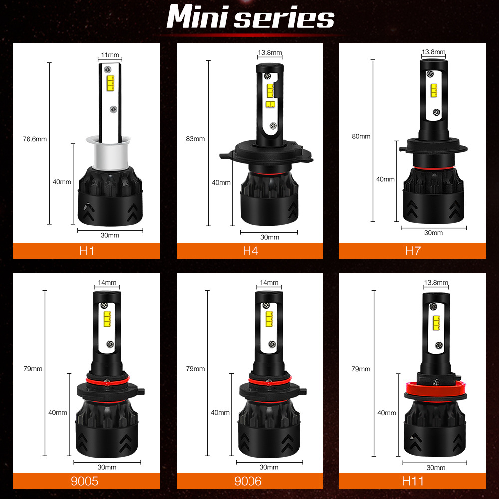 Mini8-HB4/9006 Car LED Headlight Bulb 50W IP68 6000K 9600 Lumens Extremely Bright Chips Conversion Kit