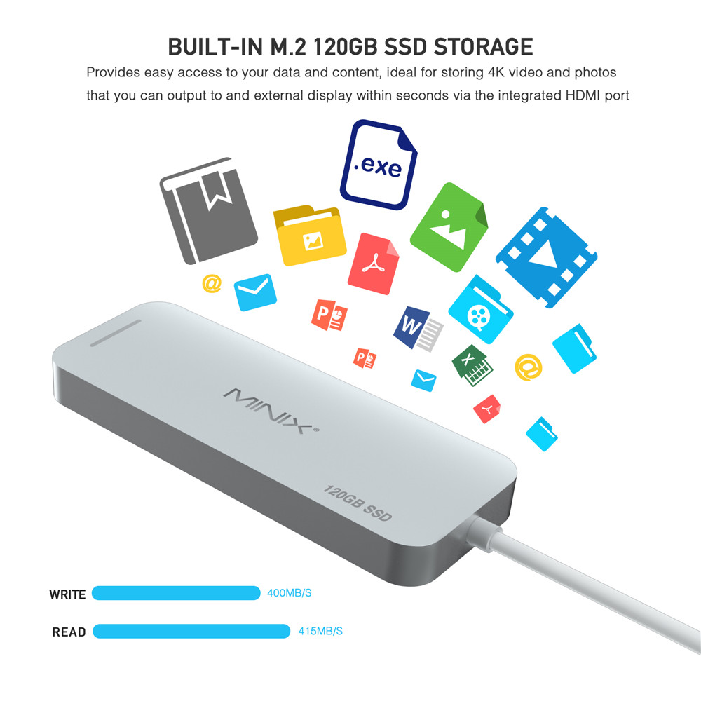 MINIX NEO C SSD USB-C Multiport Storage HUB With 120G SSD Type-C to HDMI + USB3.0 - Silver