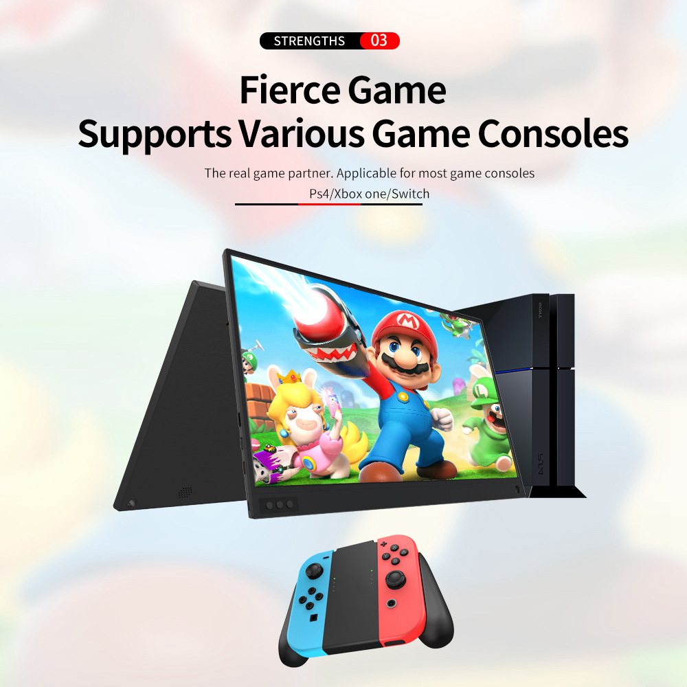 T-bao T15BT Portable Monitor 15.6 inch IPS HD 1920x1080 Touch Screen 3000mAh Battery LED Monitor with Leather Case for PS4/Xbox/Phone - Black