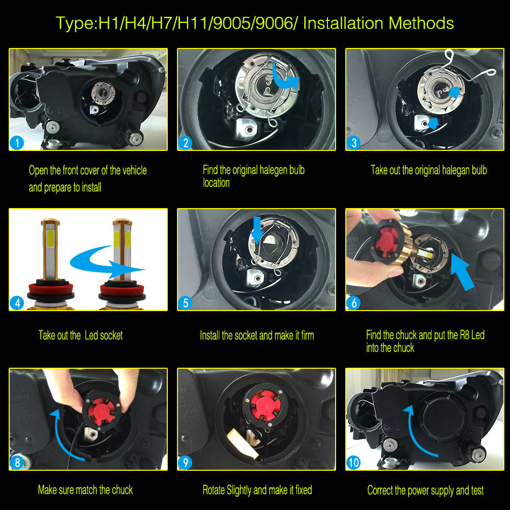 G7-H8/H9/H11 Car LED Headlight Bulb 80W 6000K 8000 Lumens Extremely Bright Chips Conversion Kit