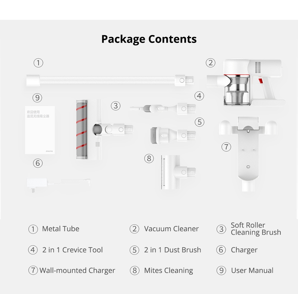 Xiaomi Dreame V8 Cordless Stick Vacuum Cleaner 18000 Pa Suction 45 Minutes Anti-winding Hair Mite Cleaning Chinese Version - White