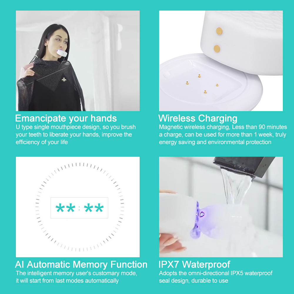 360 Degrees Automatic Sonic Electric Toothbrush U Type USB Charging Tooth Whitening - White