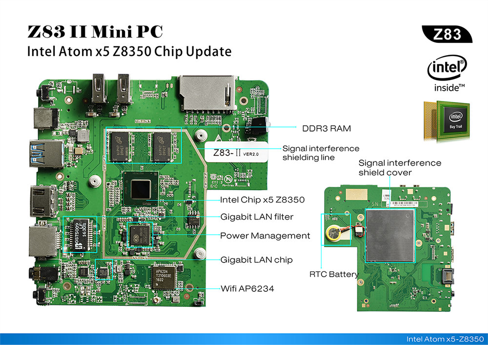 Beelink Z83II Windows 10 64Bit Intel Atom X5 Z8350 4K MINI PC 4GB/64GB 2.4G/5.8G WIFI Gigabit LAN Bluetooth HDMI USB3.0