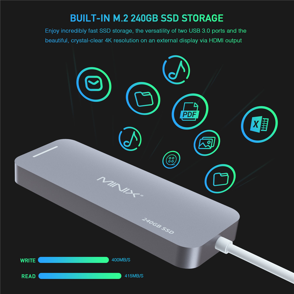 MINIX NEO C SSD USB-C Multiport Storage HUB With 240G SSD Type-C to HDMI + USB3.0 - Space Gray