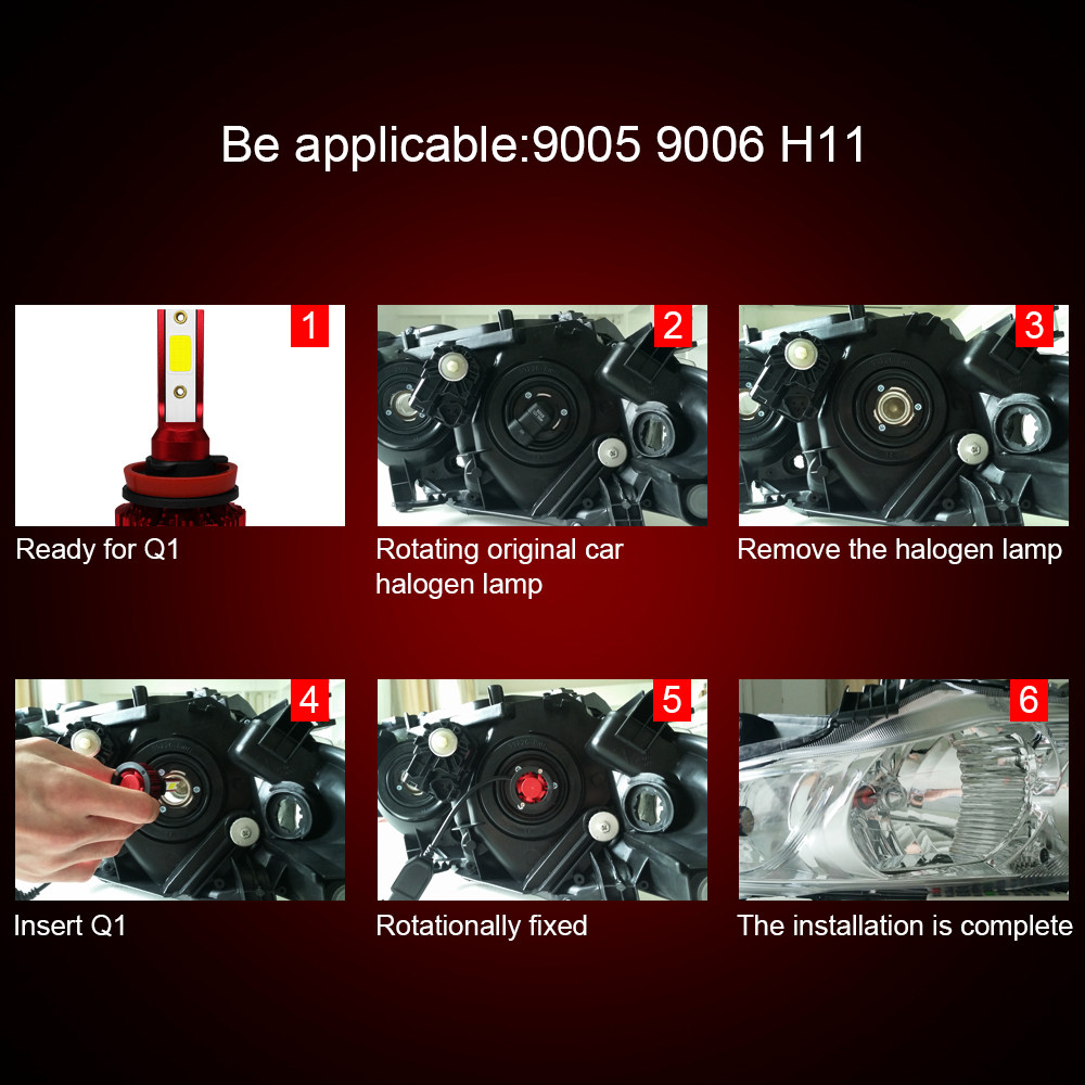 Q1-HB3/9005/H10 Car LED Headlight Bulb 50W IP68 6000K 6000 Lumens Extremely Bright Chips Conversion Kit