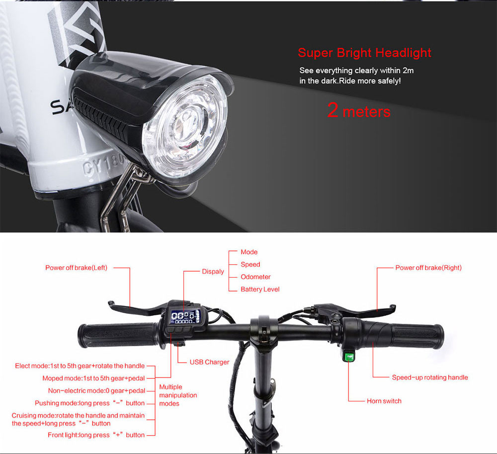 Samebike YINYU14 Folding Smart Bicycle Moped Electric Bike 250W Motor Max 30km/h 14 Inch Tire - White
