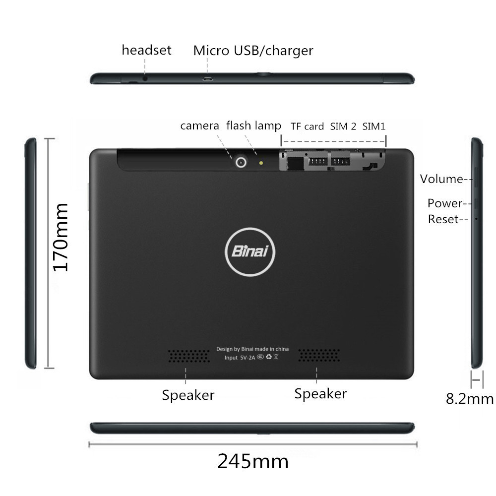 Binai G10Pro 4G Phablet MTK6797X Deca Core 10.1" 1920*1080 IPS 4GB RAM 64GB ROM Android 7.1 - Black