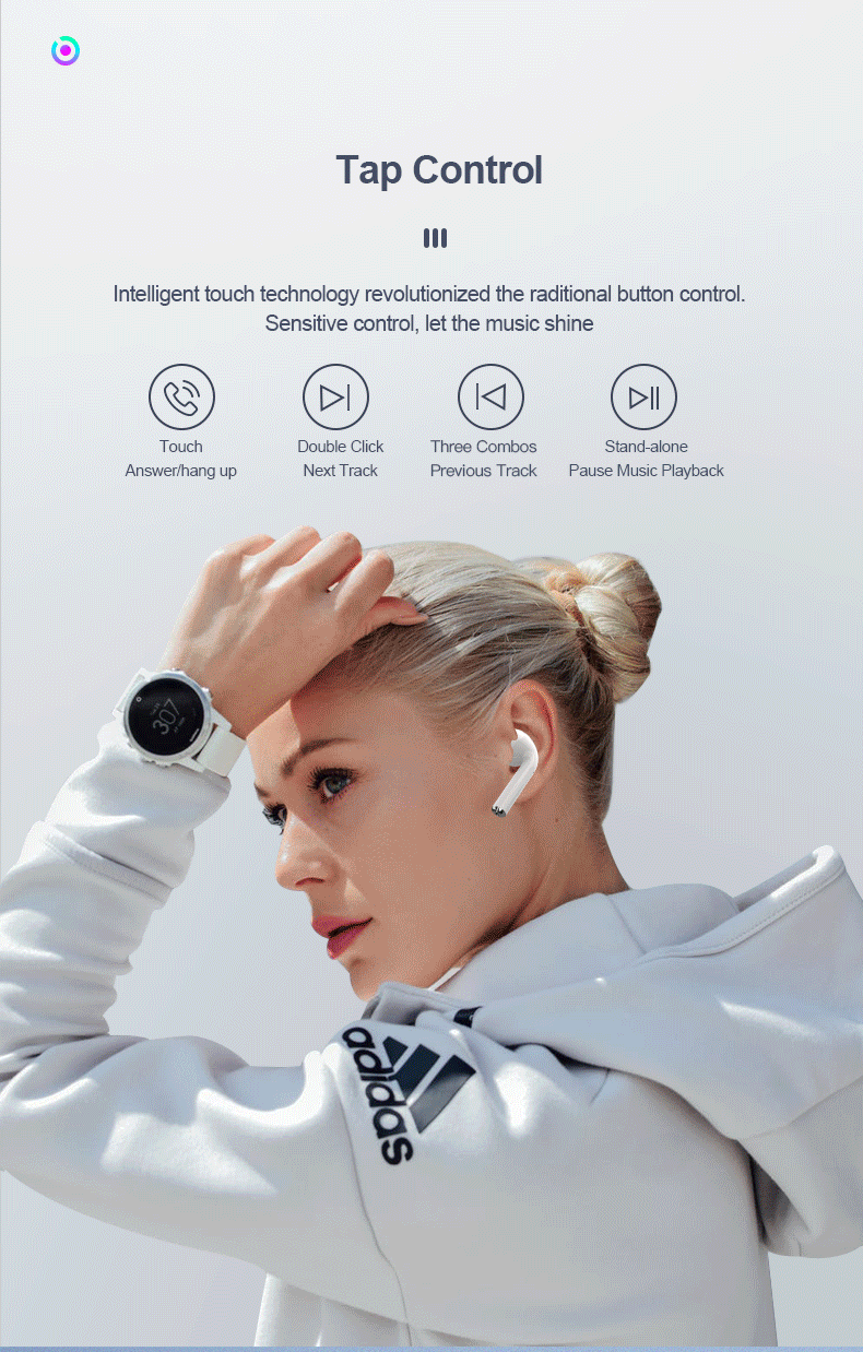 i10 TWS Bluetooth 5.0 Earbuds Tap Control Automatically Pairing - White