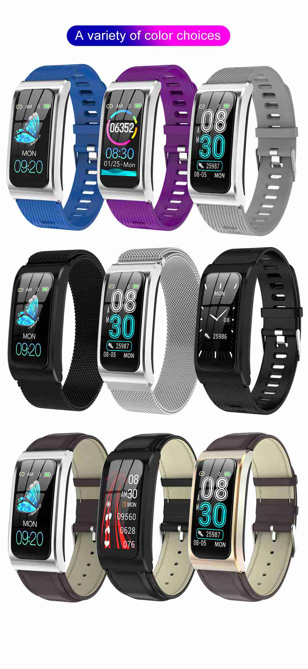 Makibes AK12 Smart Bracelet 1.14 Inches Screen IP68 Water Resistant Heart Rate Blood Pressure Monitor Fitness Tracker Metal Strap - Silver