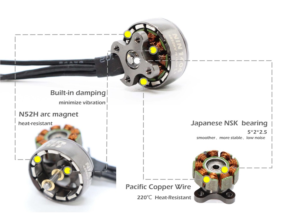 Flywoo NIN 1404 4850KV 2-4S Brushless Motor For FPV Racing RC Drone