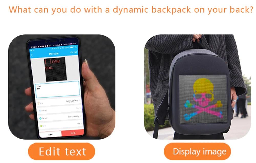 Unisex Creative Design LED Display Screen Backpack APP Control Pattern Free to Change - Yellow