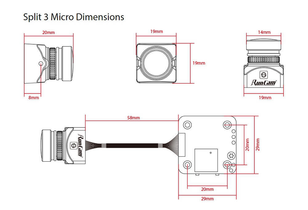 Runcam Split 3 Micro 1080P/60fps 165 Degree HD Recording DVR WDR MINI FPV Camera For FPV Racing RC Drone