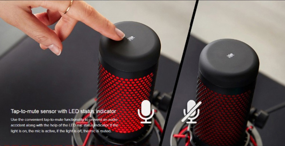 Kingston HyperX QuadCast Gaming Microphone USB Condenser Four Polar mode Pop Filte Gain Control for PC, PS4 and Mac-Red