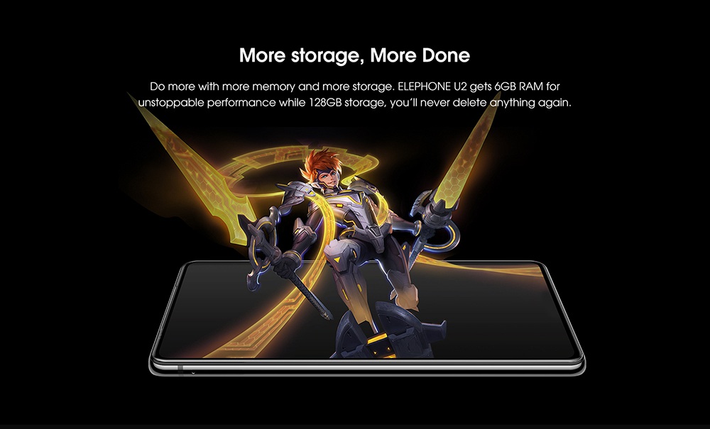 Elephone U2 6.26 Inch 4G LTE Smartphone MT6771T P70 6GB 128GB 16.0MP+5.0MP+2.0MP Three Rear Cameras Android 9.0 - Black