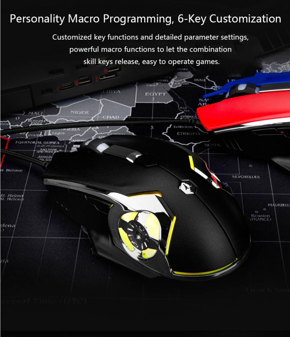 Ajazz AJ120 USB Wired Gaming Mouse 6 Keys Customized Macro Programmable Buttons 3200DPI For Home Office - Black
