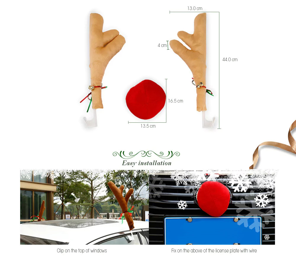 Faddish Christmas Antlers And Nose For Car Decoration Car Adornment - Brown