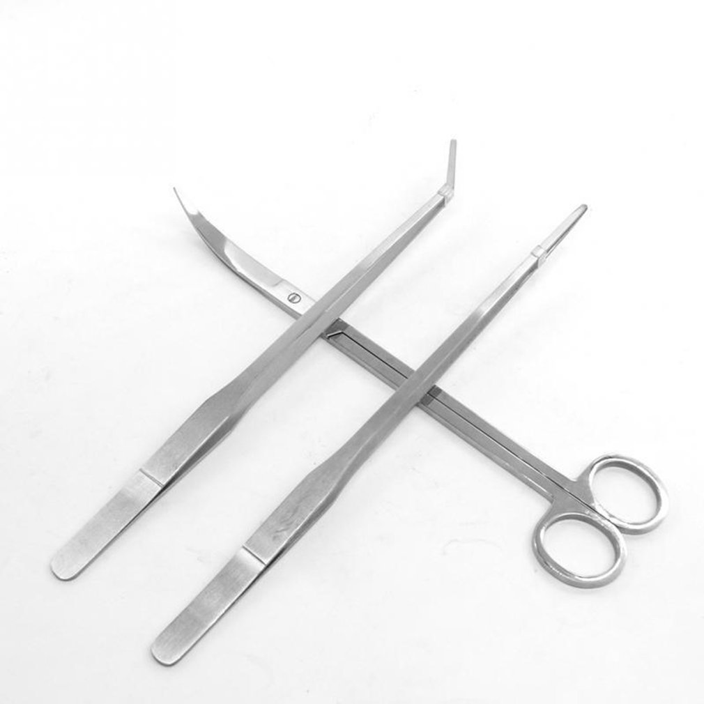 3pcs/set Stainless Aquarium Tank Aquatic Plant Maintenance Tweezers Scissors - Silver