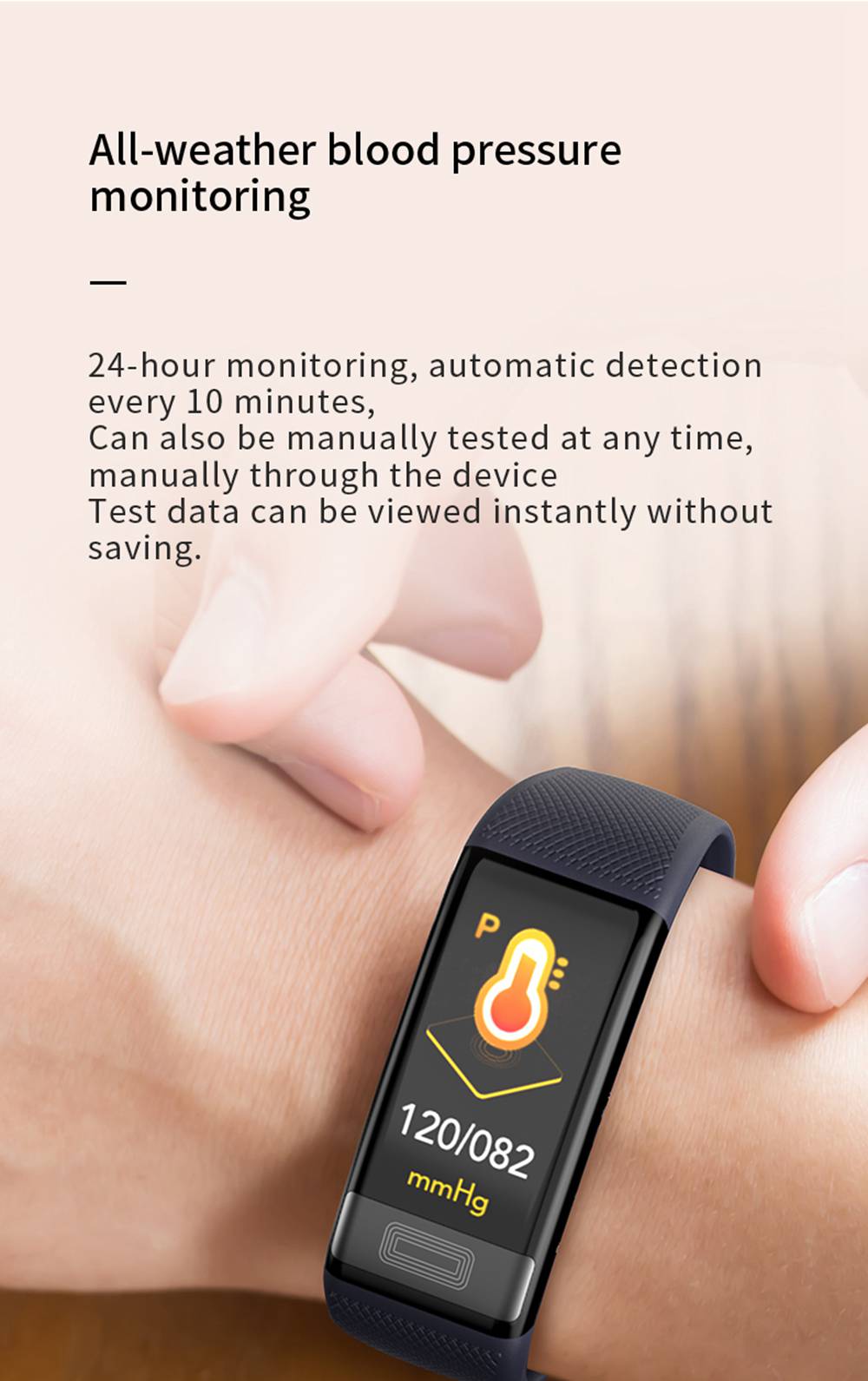 Makibes C20S Smart Bracelet Blood Oxygen Blood Pressure Monitor 1.14 Inch LCD Color Touch Screen IP67 Water Resistant Heart Rate Wristband - Black