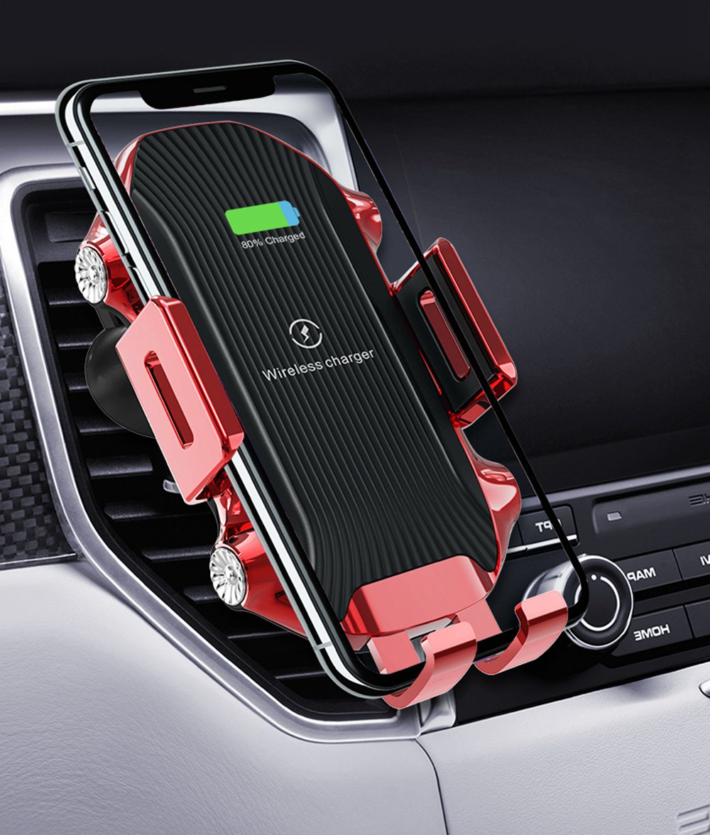 Smart Wireless Car Charger X343 Fast Charging Automatic Clamping Retractable Bracket Air Vent Phone Holder - Black