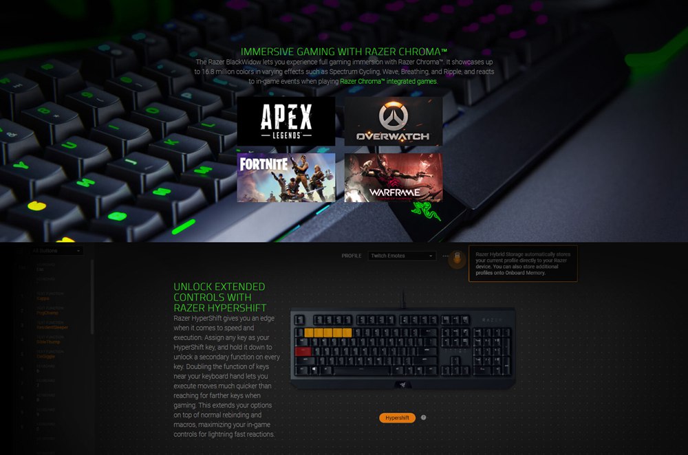 Razer BlackWidow Wired Mechanical Gaming Keyboard 104 Key Silent Tactile Green Switches RGB Lighting Programmable - Black