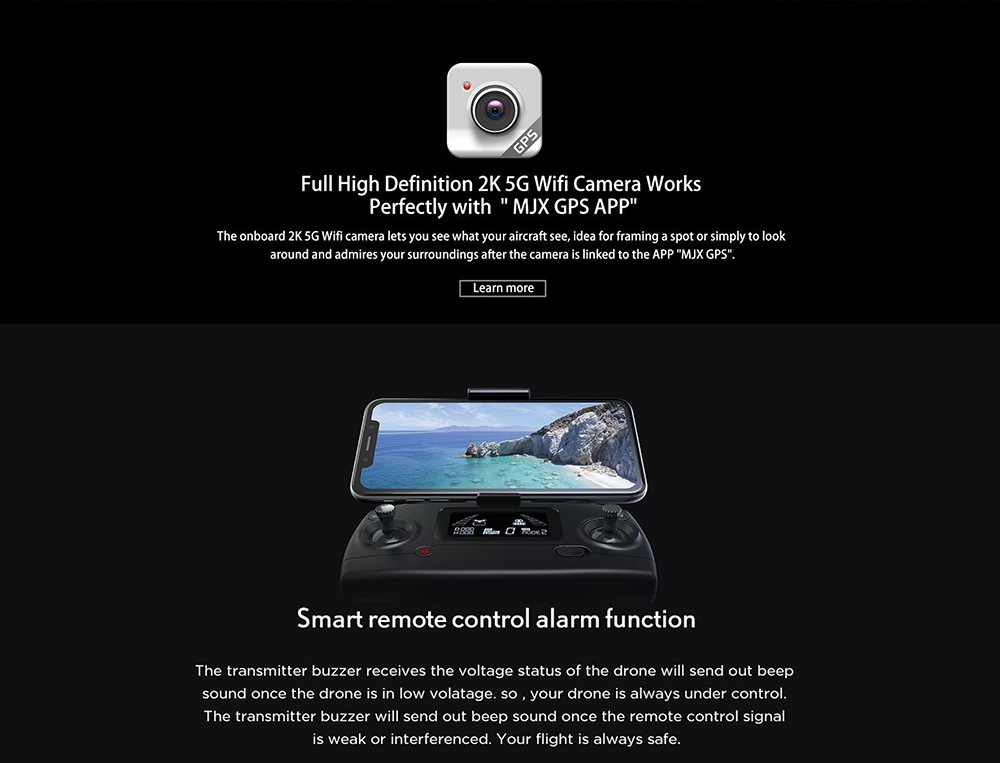 MJX X103W 5G WIFI GPS Foldable RC Quadcopter with 2K Camera Single-axis Mechanical Gimbal RTF - Two Batteries