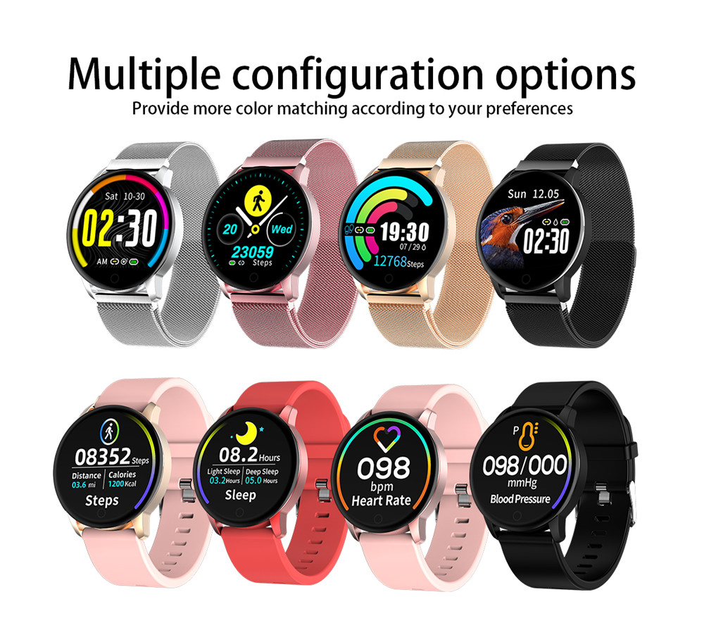 Makibes Q20 Smartwatch Blood Pressure Monitor 1.22 Inch IPS Screen IP67 Water Resistant Heart Rate Sleep Tracker Silicon Strap - Black