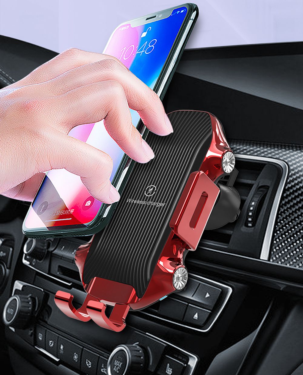 Smart Wireless Car Charger X343 Fast Charging Automatic Clamping Retractable Bracket Air Vent Phone Holder - Black