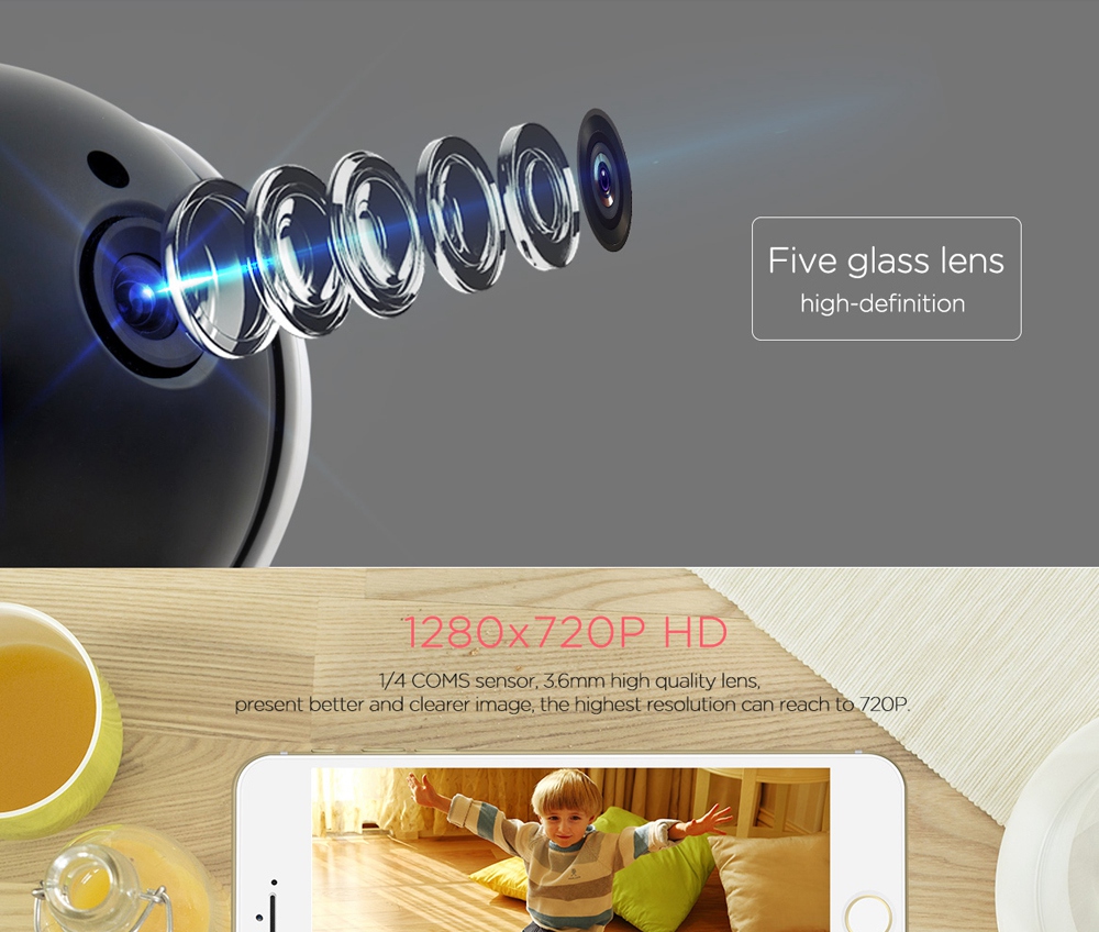 Sricam SP020 720P WiFi IP Camera H.264 CMOS Two-way Audio Night Vision Motion Detection Security Camera -White