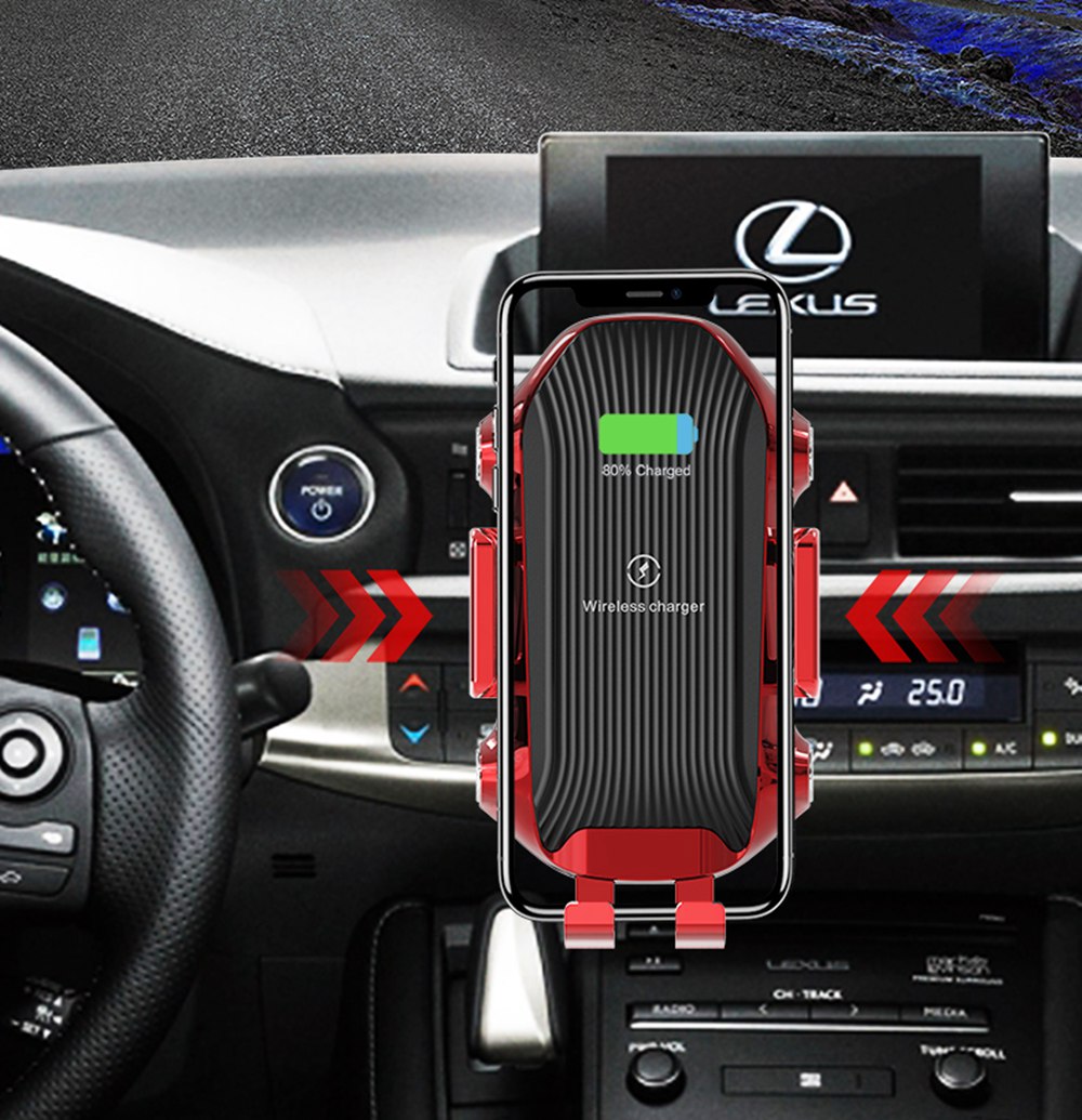 Smart Wireless Car Charger X343 Fast Charging Automatic Clamping Retractable Bracket Air Vent Phone Holder - Black