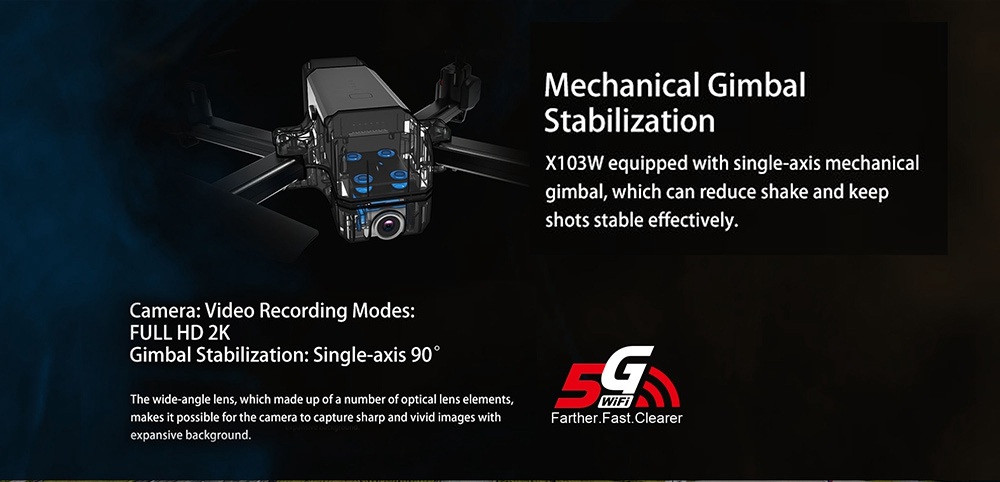 MJX X103W 5G WIFI GPS Foldable RC Quadcopter with 2K Camera Single-axis Mechanical Gimbal RTF - Two Batteries