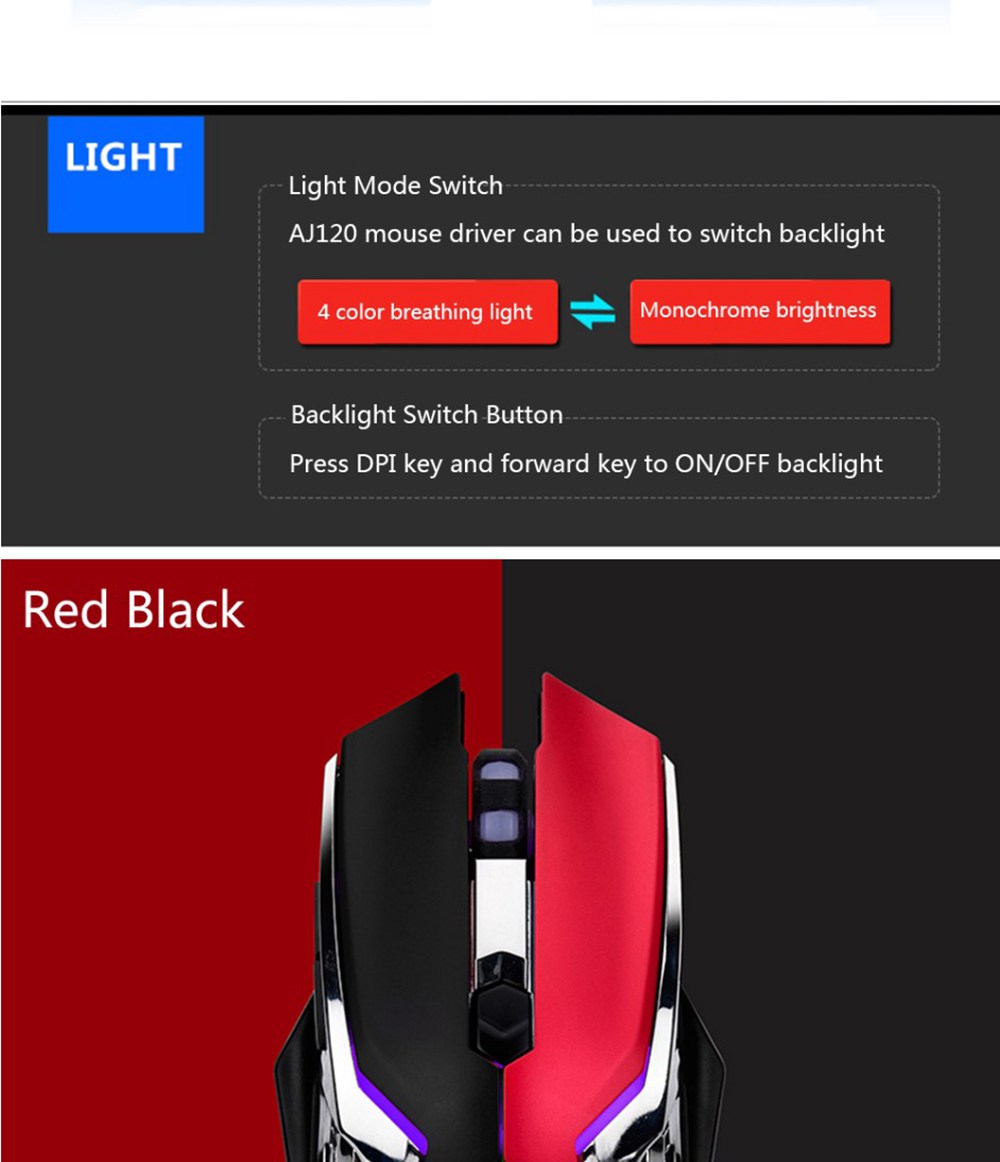 Ajazz AJ120 USB Wired Gaming Mouse 6 Keys Customized Macro Programmable Buttons 3200DPI For Home Office - Black