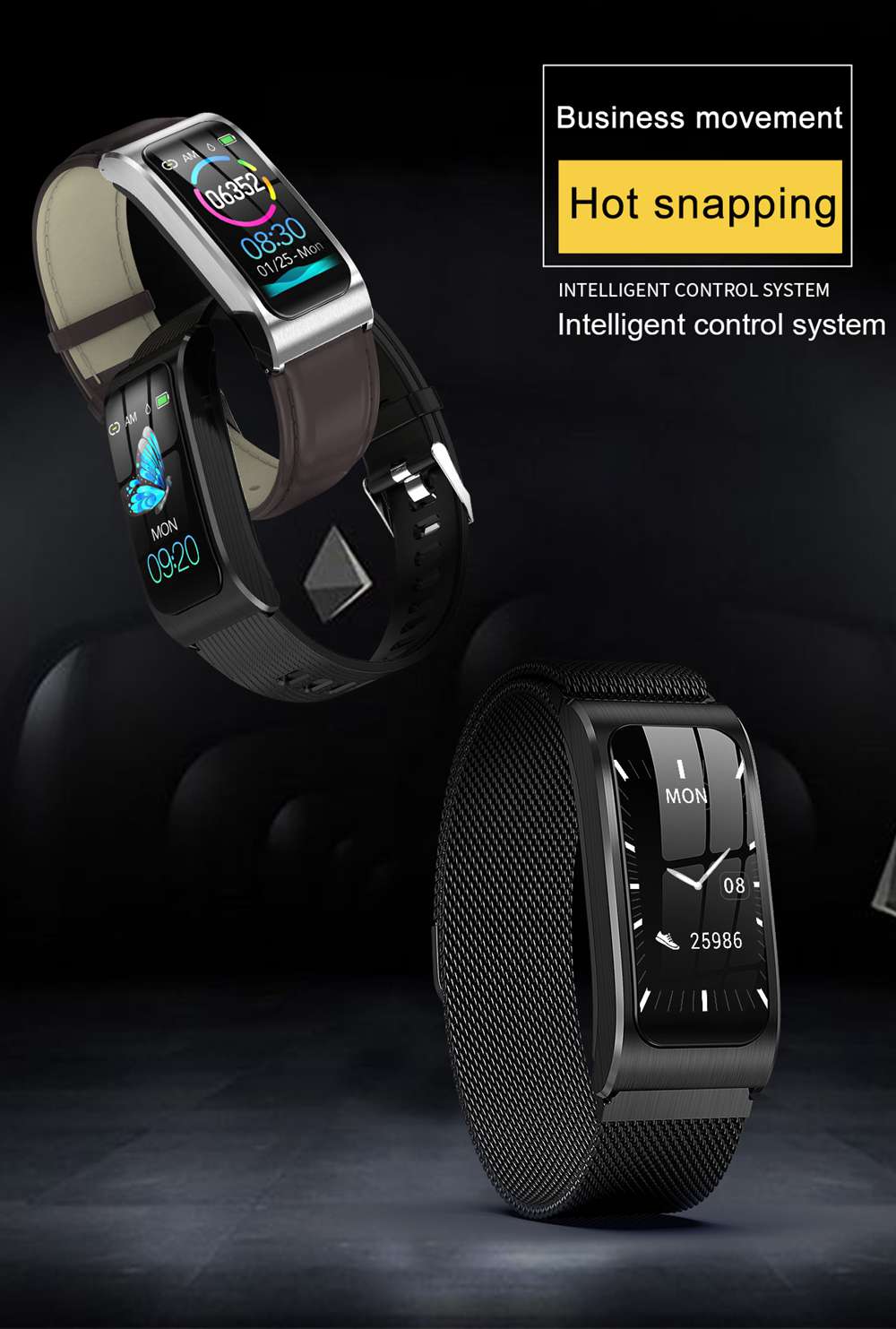 Makibes AK12 Smart Bracelet 1.14 Inches Screen IP68 Water Resistant Heart Rate Blood Pressure Monitor Fitness Tracker Metal Strap - Silver