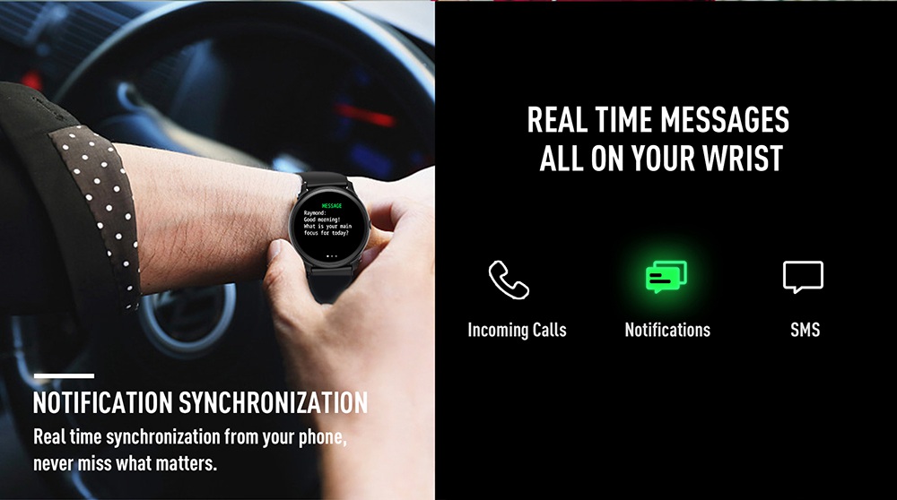 Model-KW19 SmartWatch 1.3 Inch TFT HD Screen IP67 Bluetooth 4.0 Heart Rate Blood Pressure Monitor - Black