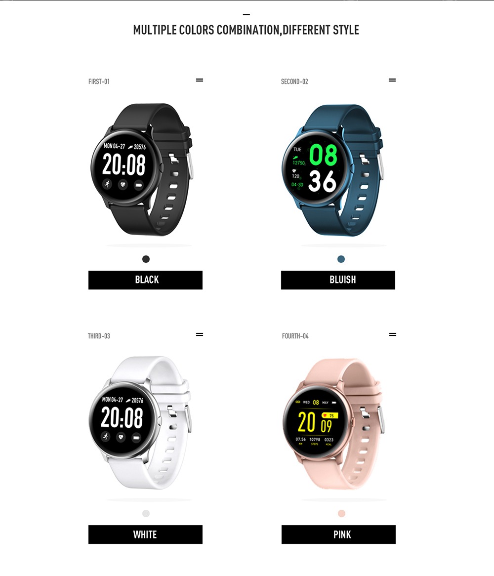 Model-KW19 SmartWatch 1.3 Inch TFT HD Screen IP67 Bluetooth 4.0 Heart Rate Blood Pressure Monitor - Black