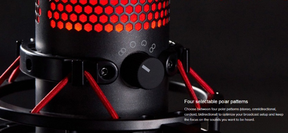 Kingston HyperX QuadCast Gaming Microphone USB Condenser Four Polar mode Pop Filte Gain Control for PC, PS4 and Mac-Red